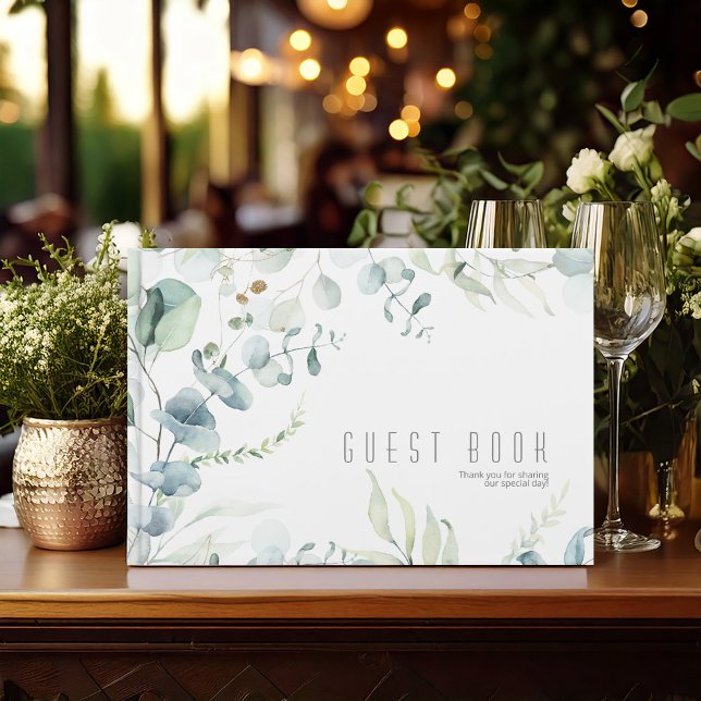 Livro De Visitas Dreamy Greenery Wedding Blue Green ID817 (Criador carregado)
