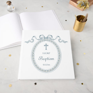Livro De Visitas Dusty Blue Arco Frame Grego Baptismo