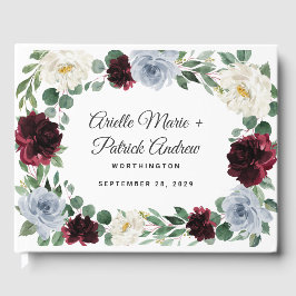Livro De Visitas Dusty Blue Burgundy Cranberry Casamento outono de