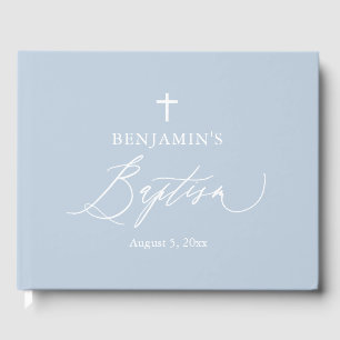 Livro De Visitas Dusty Blue Cross Boy Baptism Guest Book