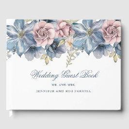 Livro De Visitas Dusty Blue e Mauve Floral Weding Guest Book