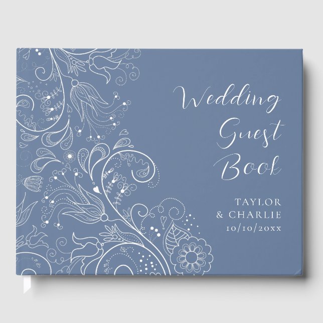Livro De Visitas Dusty Blue Elegant Floral Wedding (Frente)