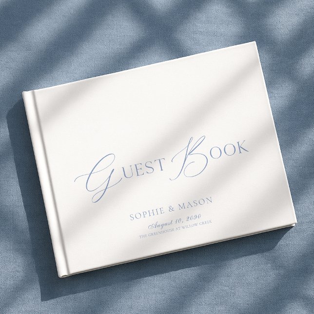 Livro De Visitas Dusty Blue Elegant Script Wedding Guest Book (Criador carregado)