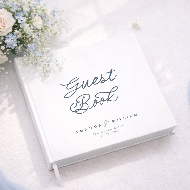 Livro De Visitas Dusty Blue Elegant Wedding Guest Book with Names (Criador carregado)