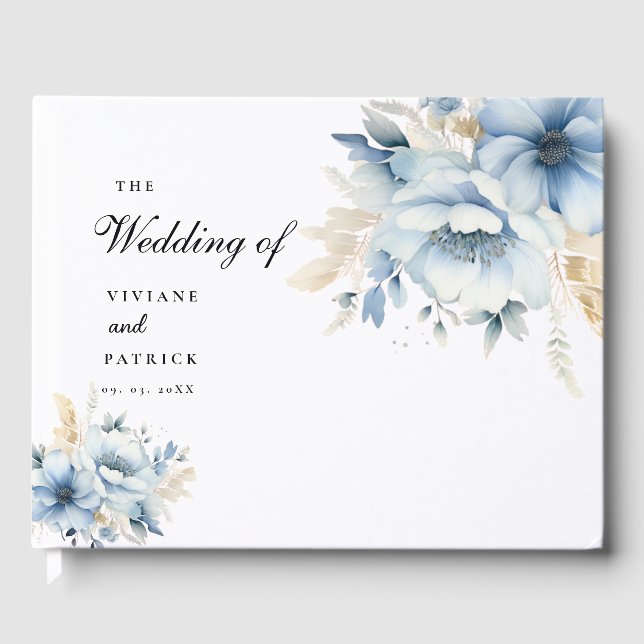 Livro De Visitas Dusty Blue Floral Primavera Bloom Casamento (Frente)