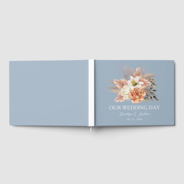 Livro De Visitas Dusty Blue Peach Floral Wedding (Completo)