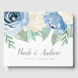 Livro De Visitas Dusty Blue Watercolor Casamento Floral
