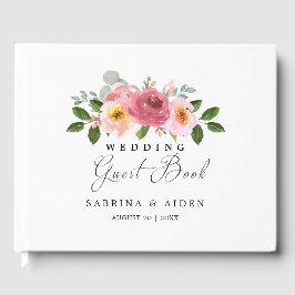 Livro De Visitas Dusty Rosa | Casamento Floral Rosa Esbranquiçado