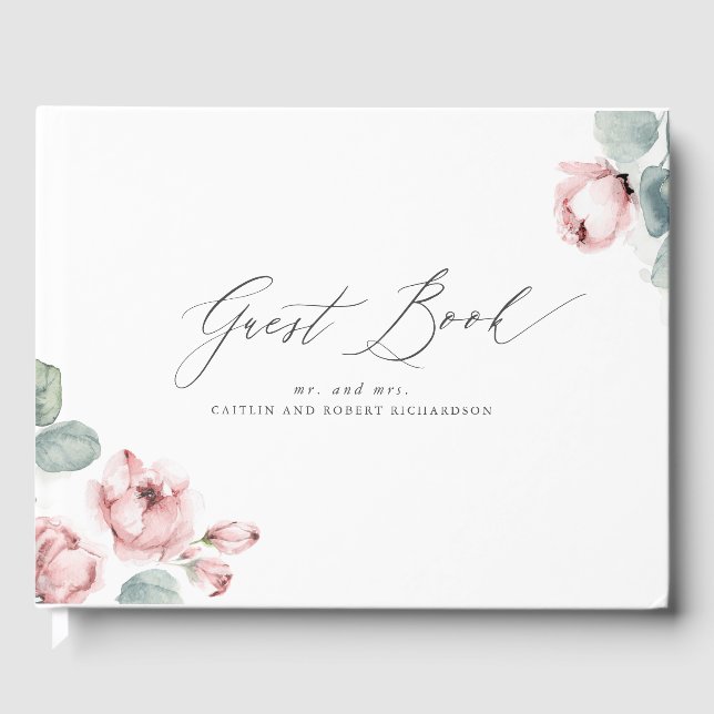Livro De Visitas Dusty Rosa Floral Elegant Wedding (Frente)