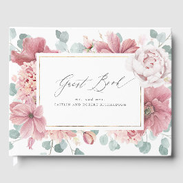 Livro De Visitas Dusty Rosa Floral Elegante de Casamento Elegante
