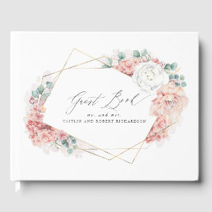Livro De Visitas Dusty Rosa Floral Elegante Peach Casamento Guest B