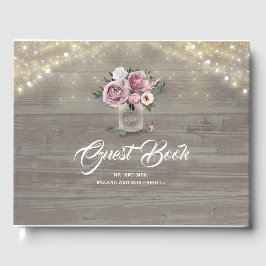 Livro De Visitas Dusty Rosa Floral Mason Jar Rustic Country Casamen