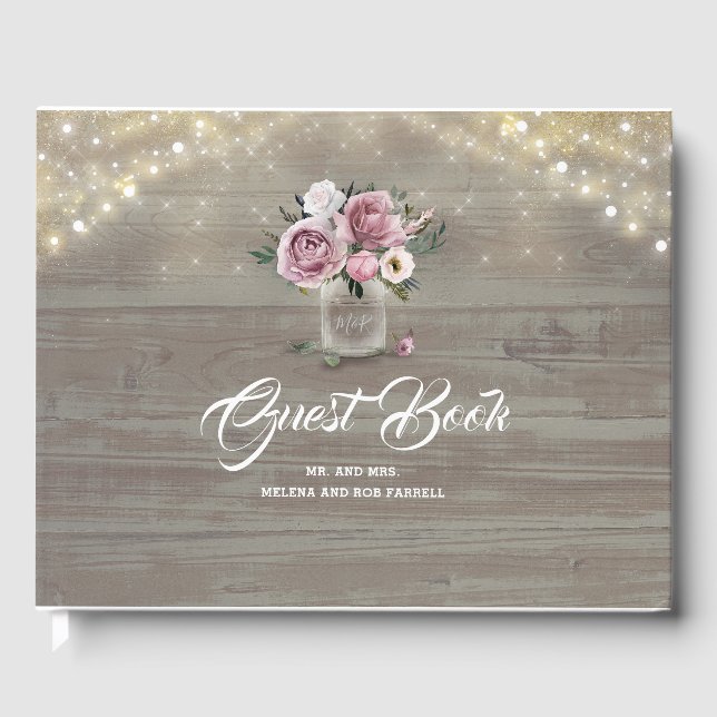 Livro De Visitas Dusty Rosa Floral Mason Jar Rustic Country Casamen (Frente)
