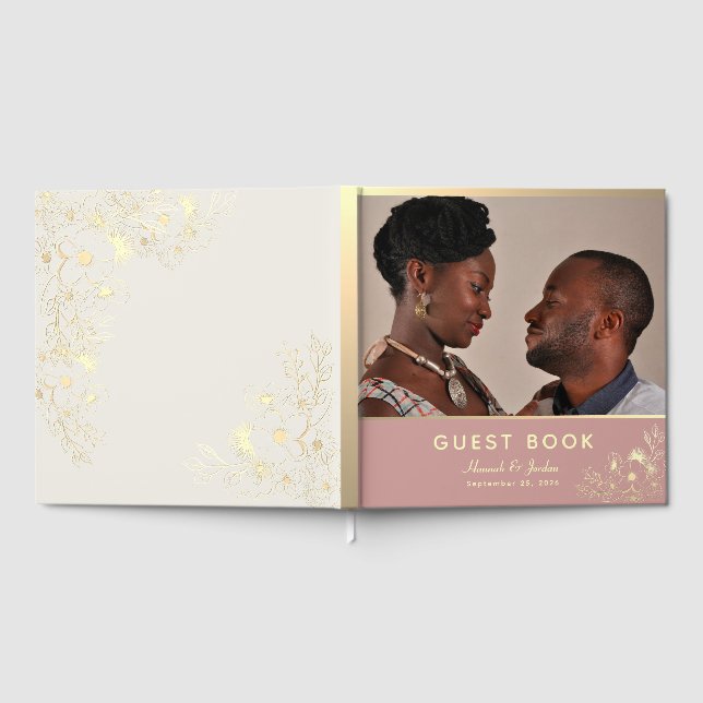 Livro De Visitas Dusty Rose Gold Photo Wedding (Completo)
