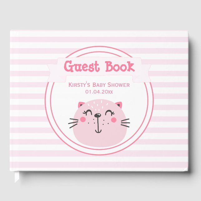 Livro De Visitas É uma garota! Gato Rosa-Gelado - Chá de fraldas (Frente)