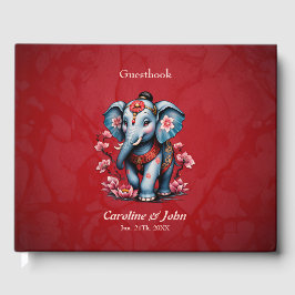 Livro De Visitas Elefante majestoso no estilo tradicional japonês.