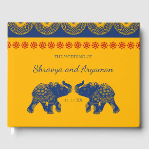 Livro De Visitas Elefantes Temáticos Indianos em Casamento Azul Rea
