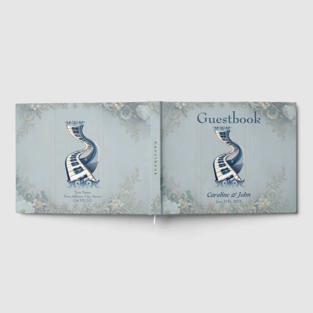 Livro De Visitas Elegance in piano keys and blossoms.  (Completo)