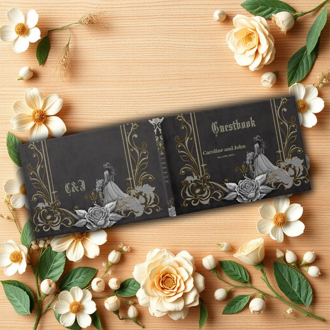 Livro De Visitas Elegância em prata e preto. (Criador carregado)