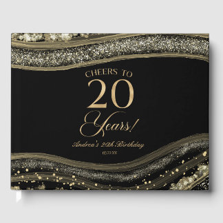 Livro De Visitas Elegant Black Gold Agate 20th Birthday Party