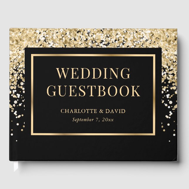 Livro De Visitas Elegant Black Gold Confetti Wedding (Frente)