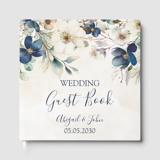 Livro De Visitas Elegant Blue Floral Winter Wedding (Frente)