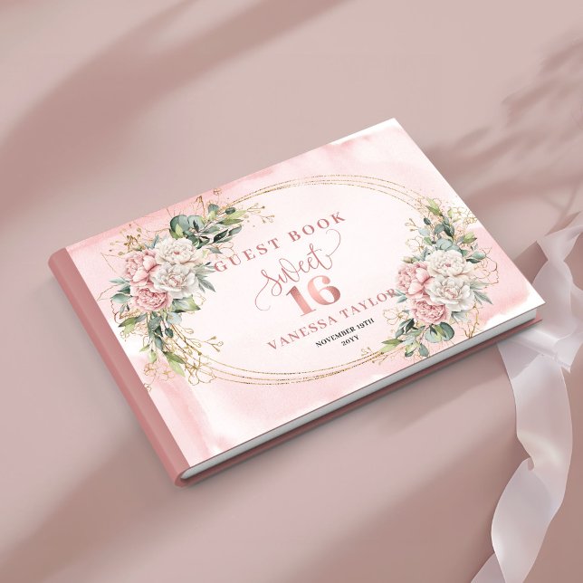 Livro De Visitas Elegant Bohemian Pink Floral Eucalyptus 16th Bday (Elegant Bohemian Pink Floral Eucalyptus 16th Guest Book)