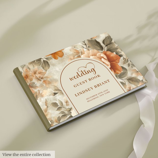 Livro De Visitas Elegant Boho Terracotta Ivory Sage Floral Wedding  (Elegant Boho Terracotta Ivory Sage Floral Wedding Guest Book Keepsake)