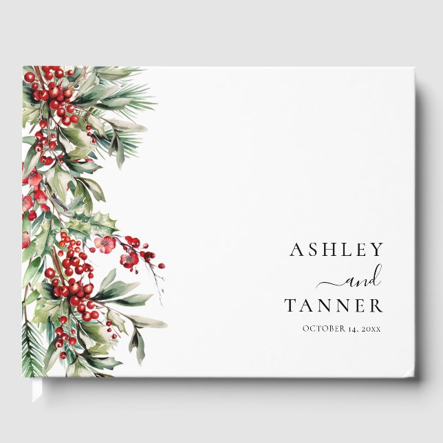 Livro De Visitas Elegant Botanical Winter Christmas Wedding (Frente)