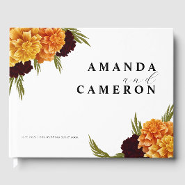 Livro De Visitas Elegant Burgundy Red Watercolor "MARIGOLD" Wedding