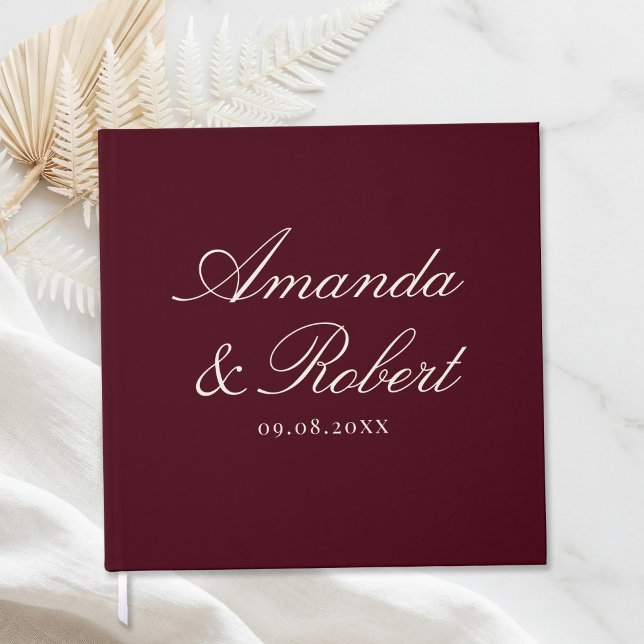 Livro De Visitas Elegant Calligraphy Burgundy Wedding (Criador carregado)