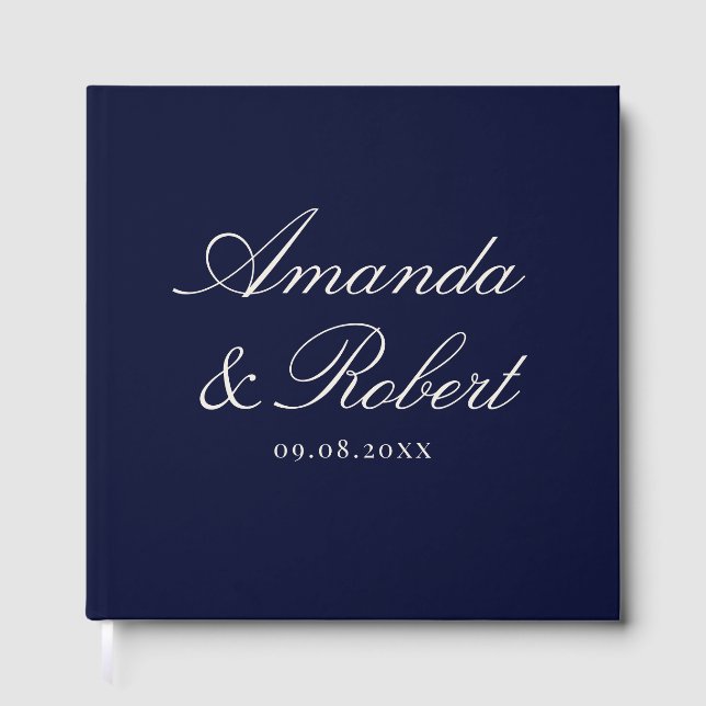 Livro De Visitas Elegant Calligraphy Navy Blue Wedding (Frente)