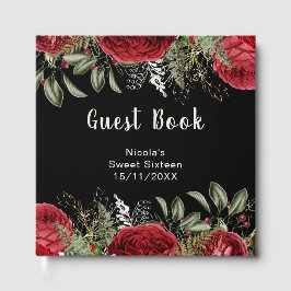 Livro De Visitas Elegant Christmas Red Flowers Sweet Sixteen