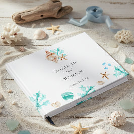 Livro De Visitas Elegant Coastal Seashell Watercolor Beach Wedding