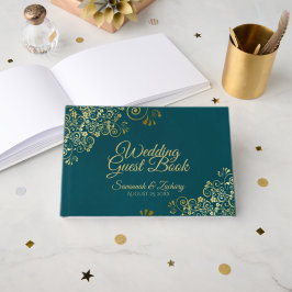 Livro De Visitas Elegant Dark Teal & Gold Stylish Wedding