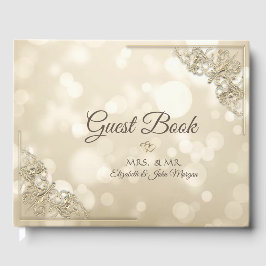 Livro De Visitas Elegant Gold Hearts Frame Bokeh Wedding