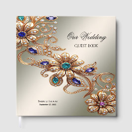 Livro De Visitas Elegant Gold Jewel Flowers Guest Book