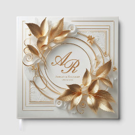 Livro De Visitas Elegant Gold Monogram Wedding Guest Book