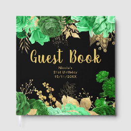 Livro De Visitas Elegant Green and Gold Flowers Birthday Party