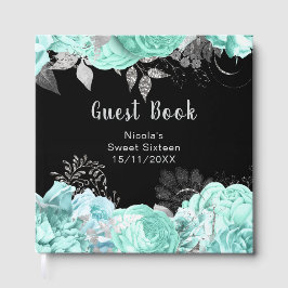 Livro De Visitas Elegant Green and Silver Flowers Sweet Sixteen