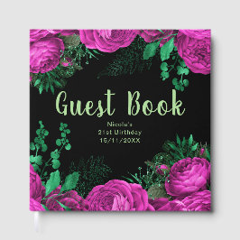 Livro De Visitas Elegant Hot Pink Flowers Birthday Party