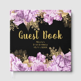 Livro De Visitas Elegant Lilac and Gold Flowers Birthday Party
