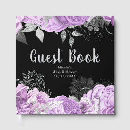 Livro De Visitas Elegant Lilac and Silver Flowers Birthday Party