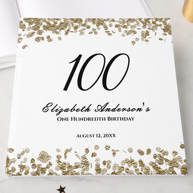 Livro De Visitas Elegant Minimalist Black and Gold 100th Birthday (Criador carregado)