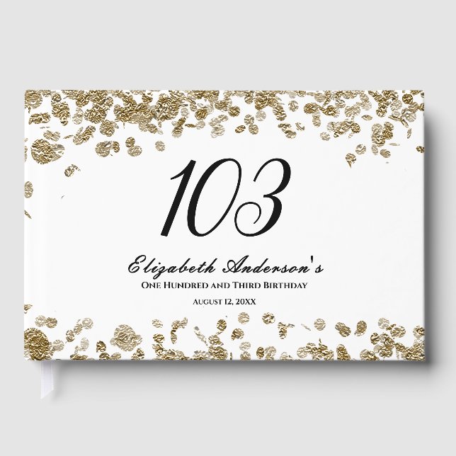Livro De Visitas Elegant Minimalist Black and Gold 103rd Birthday (Frente)