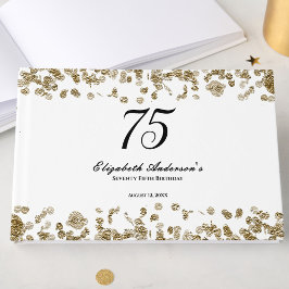 Livro De Visitas Elegant Minimalist Black and Gold 75th Birthday