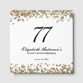 Livro De Visitas Elegant Minimalist Black and Gold 77th Birthday