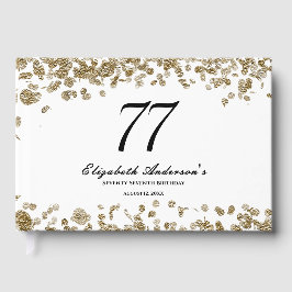 Livro De Visitas Elegant Minimalist Black and Gold 77th Birthday