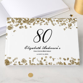 Livro De Visitas Elegant Minimalist Black and Gold 80th Birthday