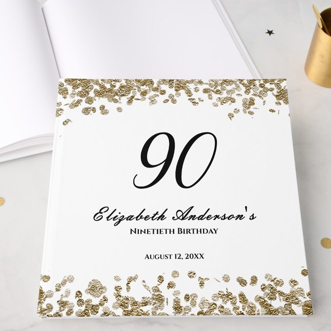 Livro De Visitas Elegant Minimalist Black and Gold 90th Birthday (Criador carregado)